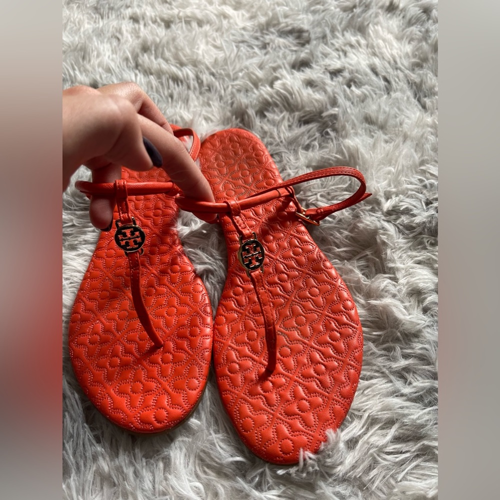 Tory Burch orange thong sandals with buckle